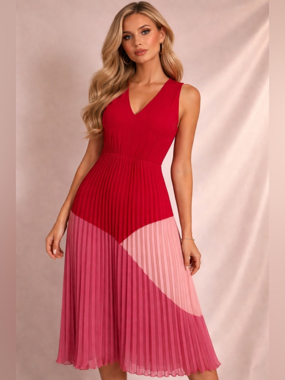 Taylor Red Sleeveless V-Neck Dress